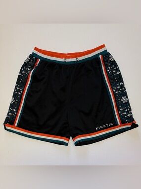 Kinetic Men's Black Athletic Shorts with Red & Teal Trim